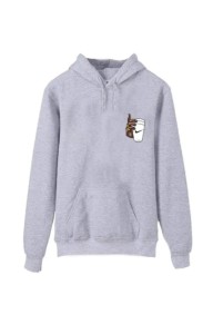 Huddie Hand with cup Logo Printed In Grey Hoodie Printed Kangaroo Hoodie Pocket Drawstring Pullovers Long Sleeves  Winter Wear