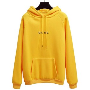 Huddie For Women & Girls OH Yes Printed Fleece Full Sleeves Pull Over Hoodie In yellow For Women & Girls