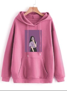 Huddie For Women & Girls Girl Selfi Printed Fleece Full Sleeves Pull Over Hoodie In pink For Women & Girls