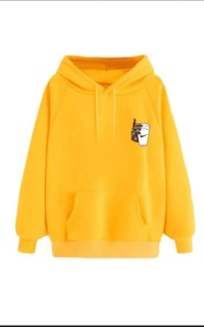 Huddie Hand with cup Logo Printed In yellow Hoodie Printed Kangaroo Hoodie Pocket Drawstring Pullovers Long Sleeves  Winter Wear