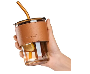 Juice Cup With Straw Glass Material (450ml)