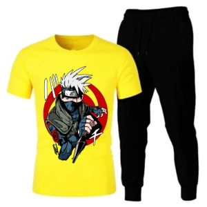 Kakashi Hatake Summer Tracksuit T Shirt and Black Trouser Gym wear New track Men's Clothing Summer Breathable and comfortable