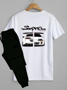 Supra Summer Tracksuit T Shirt and Black Trouser Gym wear New track Men's Clothing Summer Breathable and comfortable