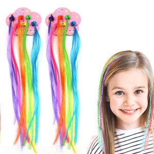 Kids Hair Extensions with Hair Clips, Rainbow Braids Hair Braid Extensions, Girls' Hair Accessories Fashion Bobby Pin Rainbow Wig, for Parties