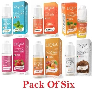 Liqua Flavor / Cloud E Liquid Juice Oil Vape Shisha Pen Refill Nicotine Option Pack of (6)