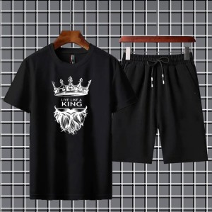 Live like a king Printed T-shirt And Shorts Summer Track Suit For Men -Black