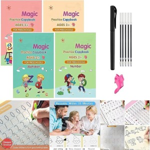 Magic Practice Copy Book for Kids - 4Pcs Magic Book with Pens, Calligraphy Practice Books for Beginners,Magical Reusable Hand Writing Book