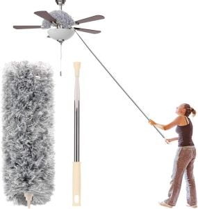 Microfiber Duster with Extension Pole Stainless Steel 30 to 100 with Bendable Head Extendable Long Duster for Cleaning Ceiling Fan High Ceiling