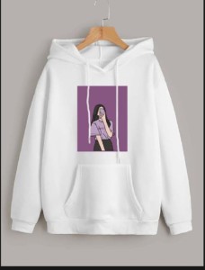 Huddie For Women & Girls Girl Selfi Printed Fleece Full Sleeves Pull Over Hoodie In white