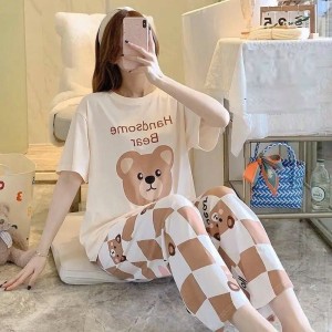 Handsome Bear Printed Tshirt and Trouser For Her