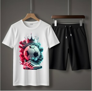 New Arrival 2pc FootBall printed summer shorts tracksuit for men and boys