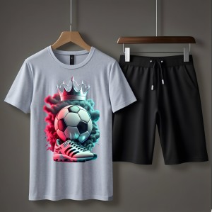 New Arrival 2pc FootBall printed summer shorts tracksuit for men and boys