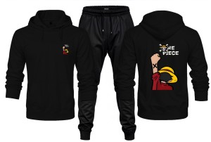 New Front Back One Piece Pirates Printed Black Hoodie and Black Trouser Tracksuit Winter Collection trendy fashion Gym Sports Outdoors Wear