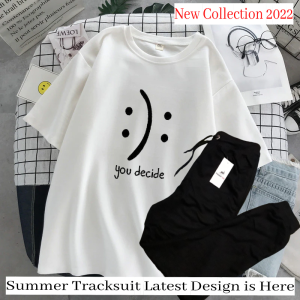 Tracksuit for Women and Girl Summer  Shirt and Black Trouser Gym wear New You decide printed Clothing Summer Breathable and comfortable