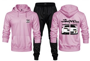 New Front Back SUPRA Printed Pink Hoodie and Black Trouser Tracksuit Winter Collection trendy fashion Gym Sports Outdoors Wear