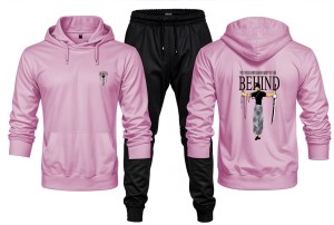 New Front Back To The One Who Left It A Printed Pink Hoodie and Black Trouser Tracksuit Winter Collection trendy fashion Gym Sports Outdoors Wear