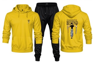 New Front Back To The One Who Left It A Printed Yellow Hoodie and Black Trouser Tracksuit Winter Collection trendy fashion Gym Sports Outdoors Wear