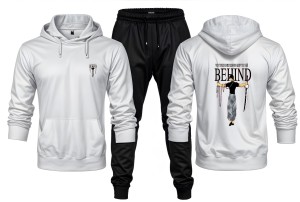 New Front Back To The One Who Left It A Printed White Hoodie and Black Trouser Tracksuit Winter Collection trendy fashion Gym Sports Outdoors Wear