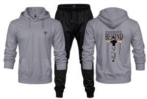 New Front Back To The One Who Left It A Printed Grey Hoodie and Black Trouser Tracksuit Winter Collection trendy fashion Gym Sports Outdoors Wear