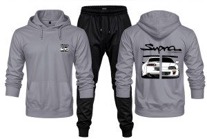 New Front Back SUPRA Printed Grey Hoodie and Black Trouser Tracksuit Winter Collection trendy fashion Gym Sports Outdoors Wear