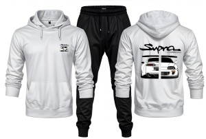 New Front Back SUPRA Printed White Hoodie and Black Trouser Tracksuit Winter Collection trendy fashion Gym Sports Outdoors Wear