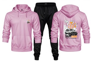 New Front Back Trendy Car Drift Printed Pink Hoodie and Black Trouser Tracksuit Winter Collection trendy fashion Gym Sports Outdoors Wear