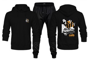 New Front Back Trendy Car Drift Printed Black Hoodie and Black Trouser Tracksuit Winter Collection trendy fashion Gym Sports Outdoors Wear