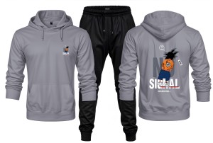 New Front Back Trendy Single Searching Printed grey Hoodie and Black Trouser Tracksuit Winter Collection trendy fashion Gym Sports Outdoors Wear