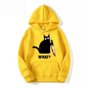 Funny Scary cat Printed Pullover Yellow Hoodie