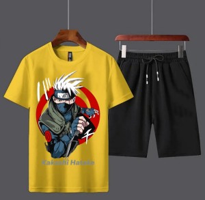 New Summer Tracksuit T Shirt and Black Shorts Gym wear New Kakashi Hatake printed summer track Men's Clothing Summer Breathable and comfortable