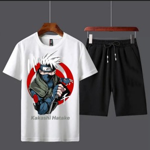 New Summer Tracksuit T Shirt and Black Shorts Gym wear New Kakashi Hatake printed summer track Men's Clothing Summer Breathable and comfortable
