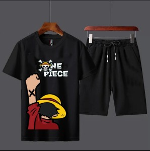 New Summer Tracksuit T Shirt and Black Shorts Gym wear New one piece printed summer track Men's Clothing Summer Breathable and comfortable