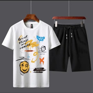 New Summer Tracksuit T Shirt and Black Shorts Gym wear New printed summer track Men's Clothing Summer Breathable and comfortable-copy