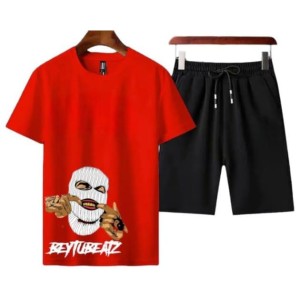 New tracksuit Gangster Beytubeatz Printed In Red Color Cotton Half Sleeves O Neck Short & Tshirt Summer Wear For Men & Boys