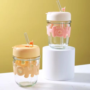 Pearl Chain Glass Cup Female High Beauty Household Water Cup Portable Breakfast Milk Cup Cute glass Straw Double Drinking coffee Cup best for gift way