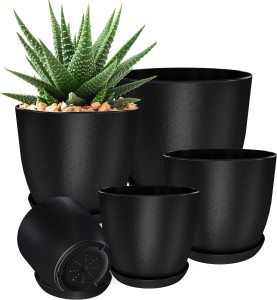 Plant Pots Indoor with Drainage - 7/6.6/6/5.3/4.8 Inches Home Decor Flower Pots for Indoor Planter - Pack of 5 Plastic Planters for Indoor Plants