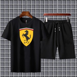 Summer Tracksuit Men's New Ferrari Printed Amazing Smart Fit Black T-Shirts And Black Shorts Soft & Comfy Fabric For Men And Boys