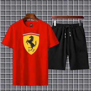 Summer Tracksuit Men's New Ferrari Printed Amazing Smart Fit Red T-Shirts And Black Shorts Soft & Comfy Fabric For Men And Boys