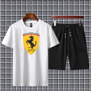 Summer Tracksuit Men's New Ferrari Printed Amazing Smart Fit white T-Shirts And Black Shorts Soft & Comfy Fabric For Men And Boys-copy