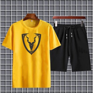 Summer Tracksuit T Shirt and Black Shorts Gym wear Markhor printed summer track Men's Clothing Summer Breathable and comfortable