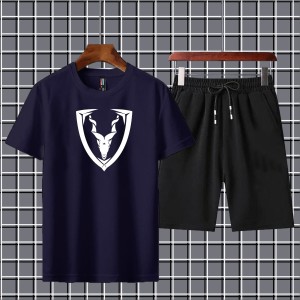 Summer Tracksuit T Shirt and Black Shorts Gym wear Markhor printed summer track Men's Clothing Summer Breathable and comfortable