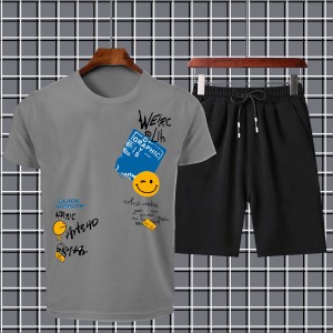 Summer Tracksuit T Shirt and Black Shorts Gym wear New printed summer track Men's Clothing Summer Breathable and comfortable