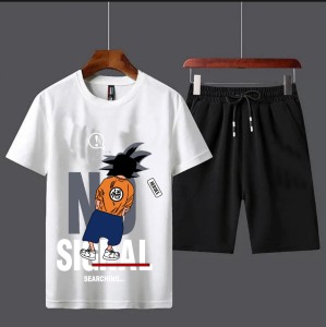 Summer Tracksuit T Shirt and Black Shorts Gym wear New Signal Searching printed summer track Men's Clothing Summer Breathable and comfortable