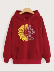 Sunflower Printed Pullover Maroon Hoodie