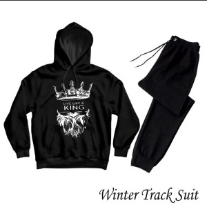 King style Printed Tracksuit Black Huddie & Black Trouser Trendy And Amazing Fleece Pocket Drawstring Winter Wear Smart Fit Hoody