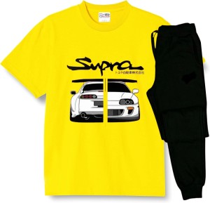 Supra Summer Tracksuit T Shirt and Black Trouser Gym wear New track Men's Clothing Summer Breathable and comfortable-