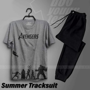 Tracksuit Summer T Shirt and Black Trouser Gym wear New Avengers printed track Men's Clothing Summer Breathable and comfortable