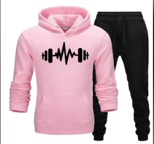 Tracksuit pink Huddie & Black Trouser Trendy And Amazing Dumble Printed Fleece Pocket Drawstring Winter Wear Smart Fit Hoody