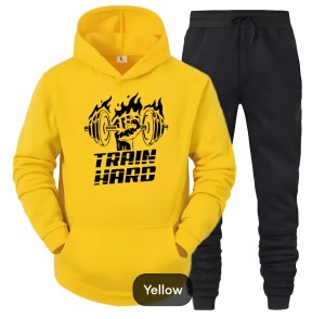 Tracksuit Black Yellow & Black Trouser Trendy And Amazing Train Hard Printed Fleece Pocket Drawstring Winter Wear Smart Fit Hoody