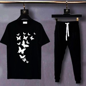 Tracksuit for Women and Girl Summer  Shirt and Black Trouser Gym wear New Butterfly printed Clothing Summer Breathable and comfortable